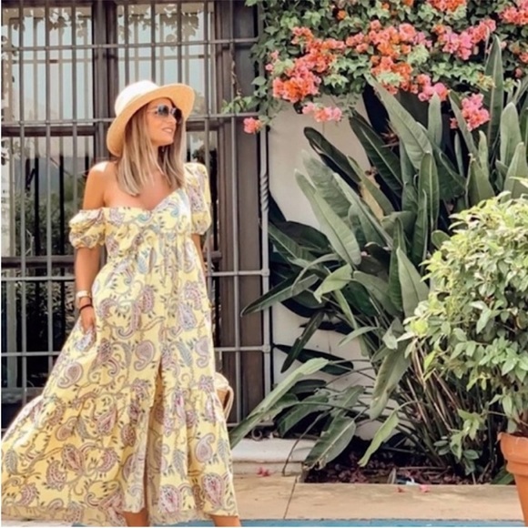 Zara Dresses & Skirts - Zara blogger yellow paisley printed puff sleeve maxi dress peasant smock